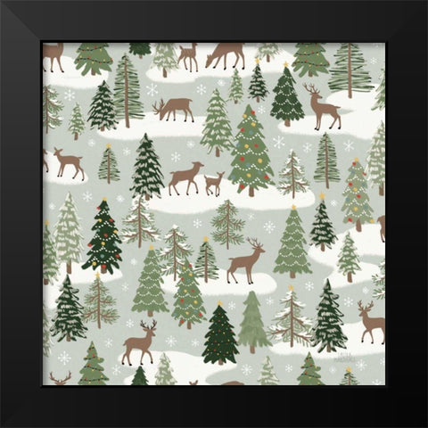 Christmas Village Pattern XI Black Modern Wood Framed Art Print by Marshall, Laura