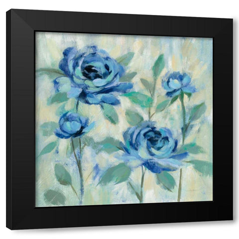Brushy Blue Flowers I Black Modern Wood Framed Art Print with Double Matting by Vassileva, Silvia