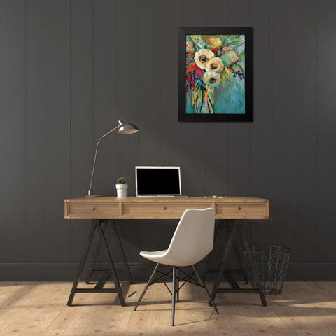 Mod Floral Black Modern Wood Framed Art Print by Vertentes, Jeanette