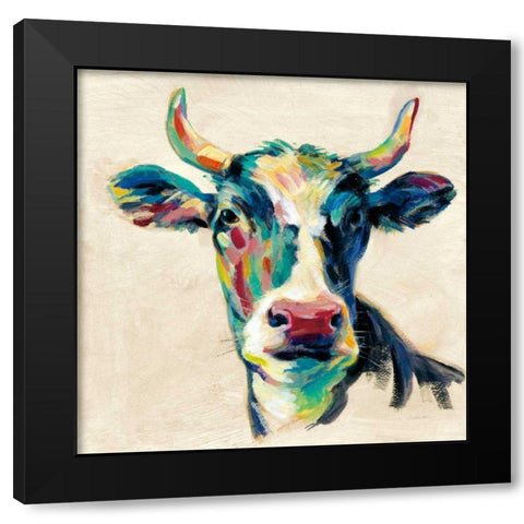 Expressionistic Cow II Black Modern Wood Framed Art Print with Double Matting by Vassileva, Silvia