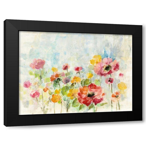 Summer Rain Floral Black Modern Wood Framed Art Print with Double Matting by Vassileva, Silvia