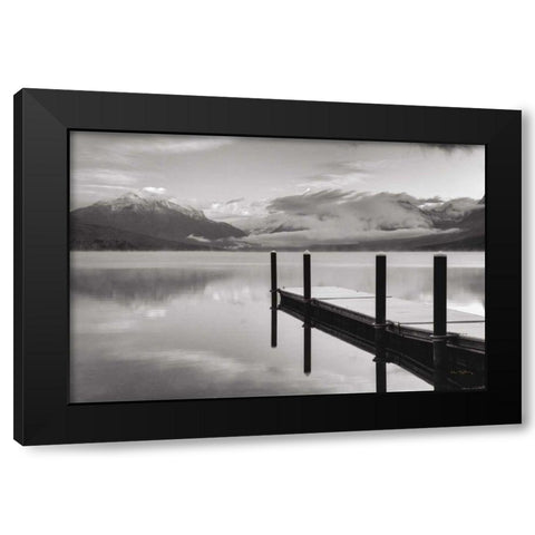 Lake McDonald Dock BW Black Modern Wood Framed Art Print by Majchrowicz, Alan