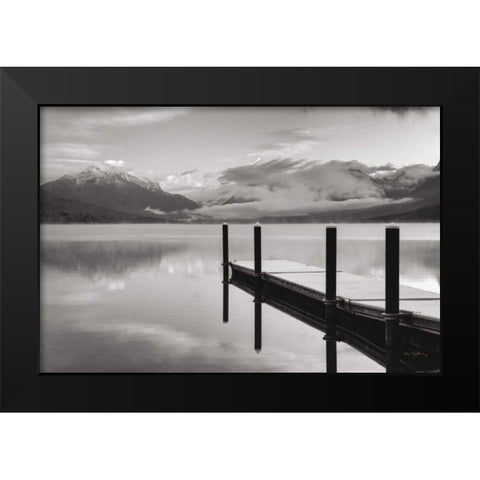 Lake McDonald Dock BW Black Modern Wood Framed Art Print by Majchrowicz, Alan