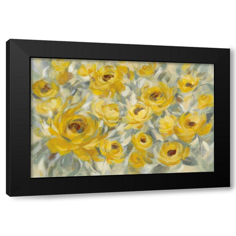 Yellow Roses Black Modern Wood Framed Art Print by Vassileva, Silvia
