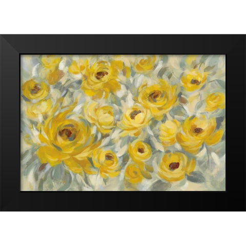 Yellow Roses Black Modern Wood Framed Art Print by Vassileva, Silvia