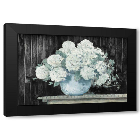 White Hydrangea on Black Crop Black Modern Wood Framed Art Print with Double Matting by Rowan, Carol