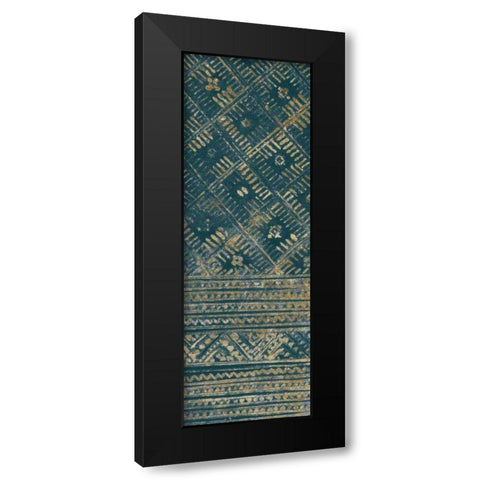 Indochina Batik II Teal and Gold Black Modern Wood Framed Art Print with Double Matting by Wild Apple Portfolio