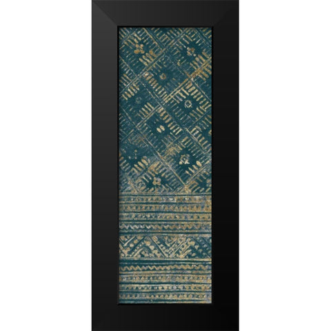 Indochina Batik II Teal and Gold Black Modern Wood Framed Art Print by Wild Apple Portfolio