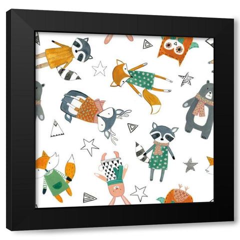 Neighborhood Pals Pattern VIA Black Modern Wood Framed Art Print by Zaman, Farida