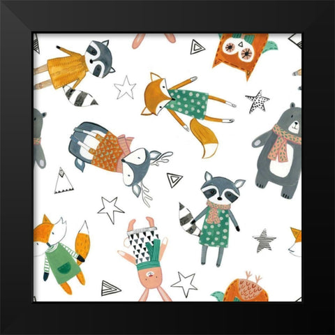 Neighborhood Pals Pattern VIA Black Modern Wood Framed Art Print by Zaman, Farida