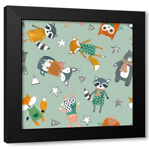 Neighborhood Pals Pattern VIB Black Modern Wood Framed Art Print by Zaman, Farida