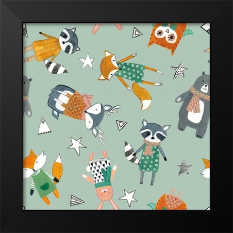 Neighborhood Pals Pattern VIB Black Modern Wood Framed Art Print by Zaman, Farida