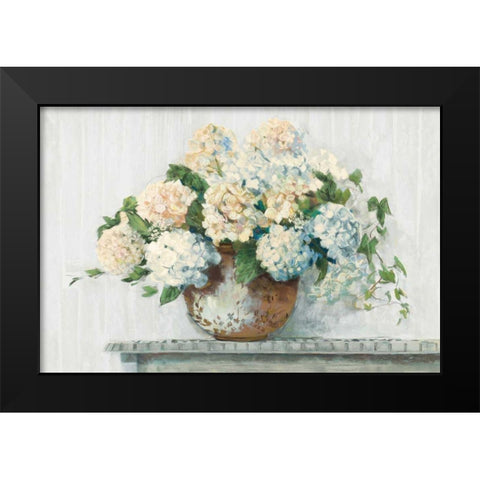 White Hydrangea Cottage Black Modern Wood Framed Art Print by Rowan, Carol
