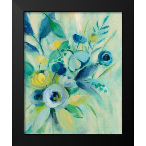 Elegant Blue Floral I Black Modern Wood Framed Art Print by Vassileva, Silvia