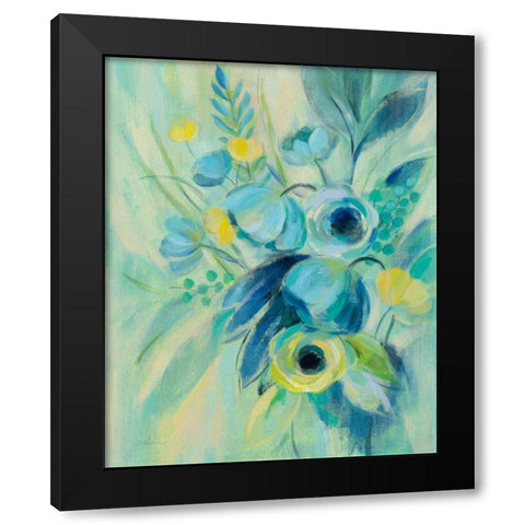 Elegant Blue Floral II Black Modern Wood Framed Art Print by Vassileva, Silvia