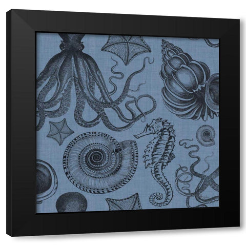 Coastal Farmhouse Pattern IC Black Modern Wood Framed Art Print with Double Matting by Pela Studio