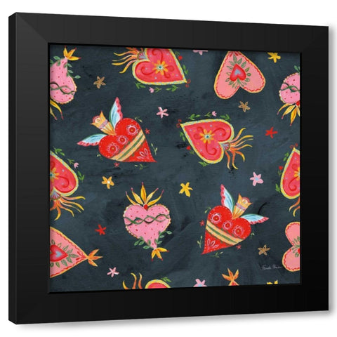 Homage to Frida Pattern VC Black Modern Wood Framed Art Print by Zaman, Farida