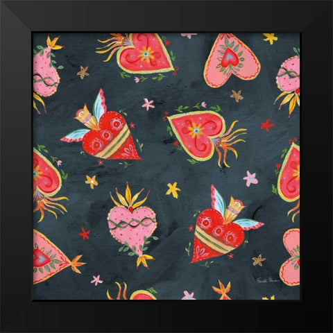 Homage to Frida Pattern VC Black Modern Wood Framed Art Print by Zaman, Farida