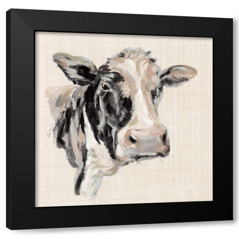 Expressionistic Cow I Neutral Linen Black Modern Wood Framed Art Print with Double Matting by Vassileva, Silvia