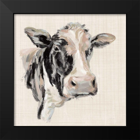 Expressionistic Cow I Neutral Linen Black Modern Wood Framed Art Print by Vassileva, Silvia