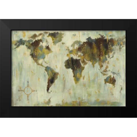 Bronze World Map Black Modern Wood Framed Art Print by Vassileva, Silvia