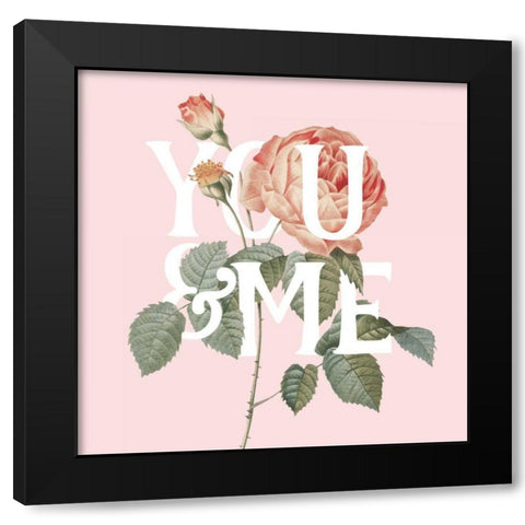 Botanical Pink Rose II You Black Modern Wood Framed Art Print by Wild Apple Portfolio