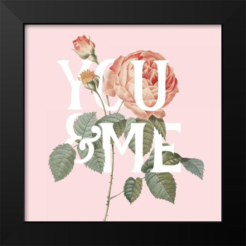 Botanical Pink Rose II You Black Modern Wood Framed Art Print by Wild Apple Portfolio