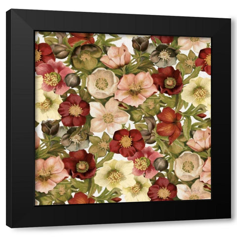 Vintage Petals Pattern I Black Modern Wood Framed Art Print with Double Matting by Pertiet, Katie