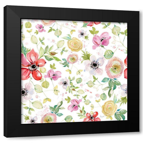 Spray of Anemones Pattern I Black Modern Wood Framed Art Print with Double Matting by Rice, Kristy