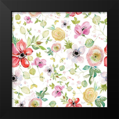 Spray of Anemones Pattern I Black Modern Wood Framed Art Print by Rice, Kristy