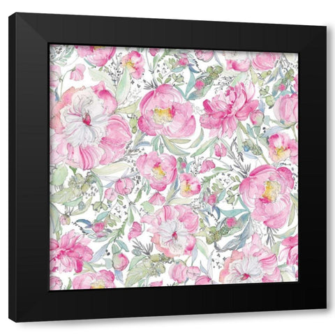 Pink Peonies Pattern II Black Modern Wood Framed Art Print with Double Matting by Rice, Kristy