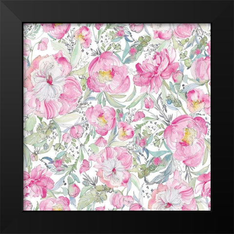 Pink Peonies Pattern II Black Modern Wood Framed Art Print by Rice, Kristy