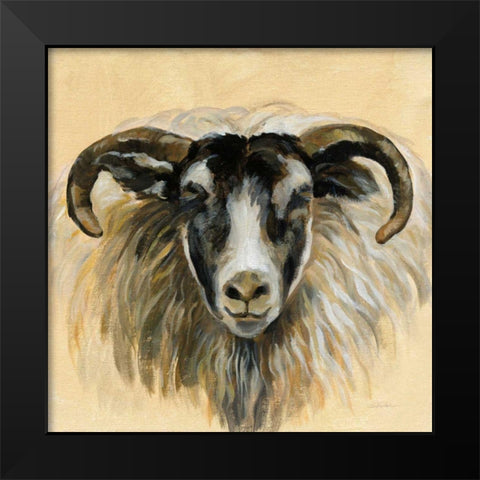 Highland Animal Ram Black Modern Wood Framed Art Print by Vassileva, Silvia