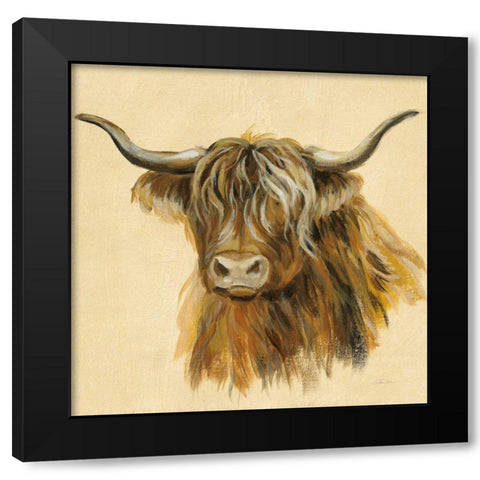Highland Animal Cow Black Modern Wood Framed Art Print with Double Matting by Vassileva, Silvia
