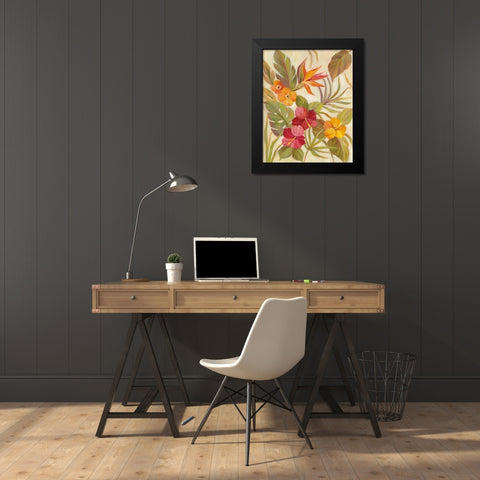 Coral Tropical Floral I Black Modern Wood Framed Art Print by Vassileva, Silvia