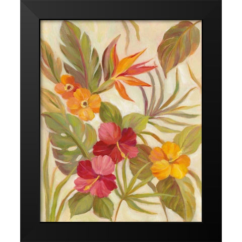 Coral Tropical Floral I Black Modern Wood Framed Art Print by Vassileva, Silvia