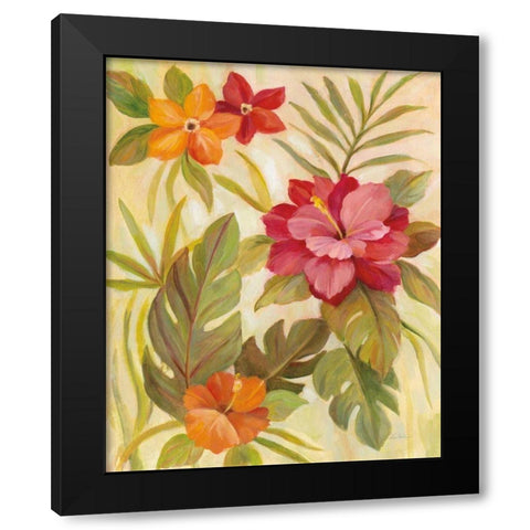Coral Tropical Floral II Black Modern Wood Framed Art Print by Vassileva, Silvia