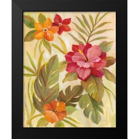 Coral Tropical Floral II Black Modern Wood Framed Art Print by Vassileva, Silvia