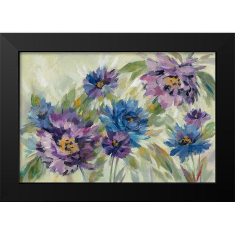 Bold Blue and Lavender Flowers Black Modern Wood Framed Art Print by Vassileva, Silvia