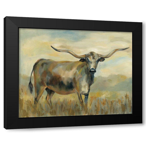 Longhorn Cow Black Modern Wood Framed Art Print with Double Matting by Vassileva, Silvia