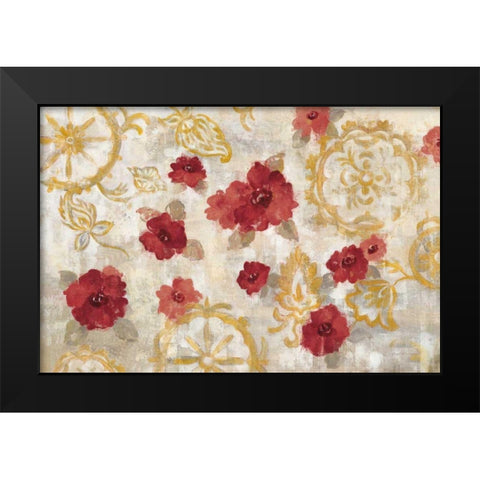 Elegant Fresco Red Gold Black Modern Wood Framed Art Print by Vassileva, Silvia
