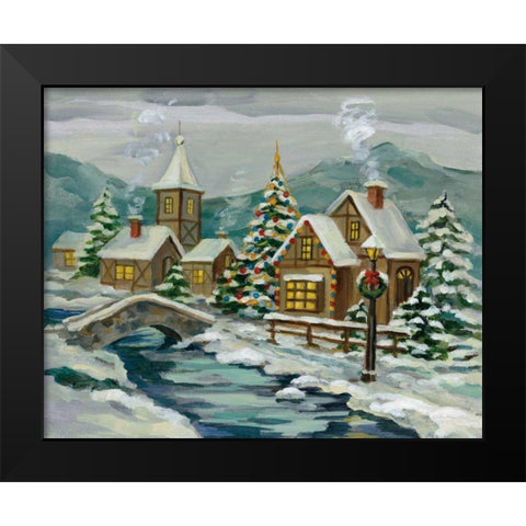 Twilight Christmas Village Black Modern Wood Framed Art Print by Vassileva, Silvia