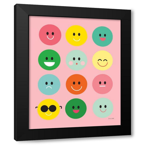Happy Circles Black Modern Wood Framed Art Print with Double Matting by Kelle, Ann