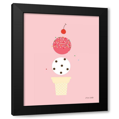 Ice Cream and Cherry II Black Modern Wood Framed Art Print by Kelle, Ann