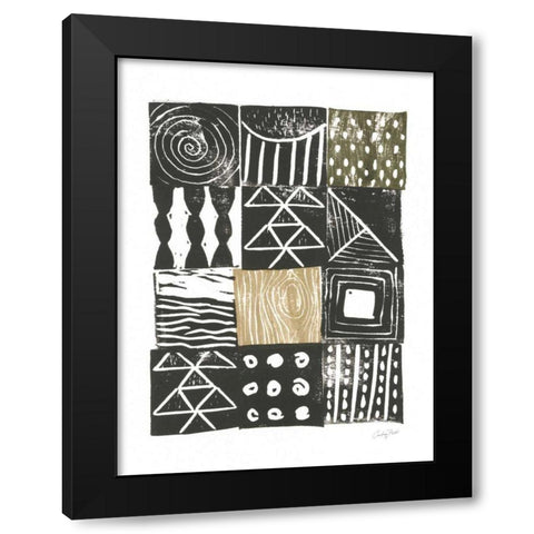 Block Print V Green Sand Black Modern Wood Framed Art Print by Prahl, Courtney