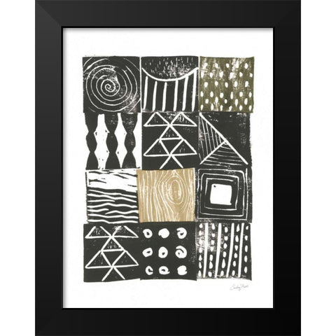 Block Print V Green Sand Black Modern Wood Framed Art Print by Prahl, Courtney