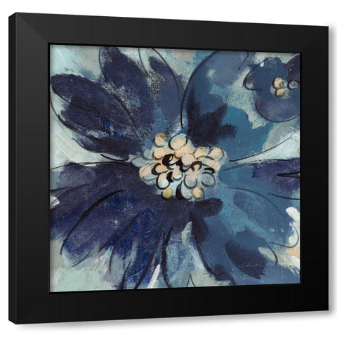 Inky Floral III Cool Black Modern Wood Framed Art Print by Vassileva, Silvia