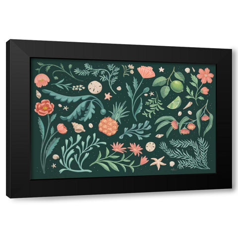 Seaside Botanical I Dark Black Modern Wood Framed Art Print with Double Matting by Penner, Janelle