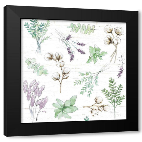 Farmhouse Cotton Pattern I Sage Black Modern Wood Framed Art Print with Double Matting by Grove, Beth