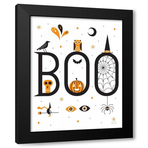 Boo Bright White Black Modern Wood Framed Art Print by Mullan, Michael